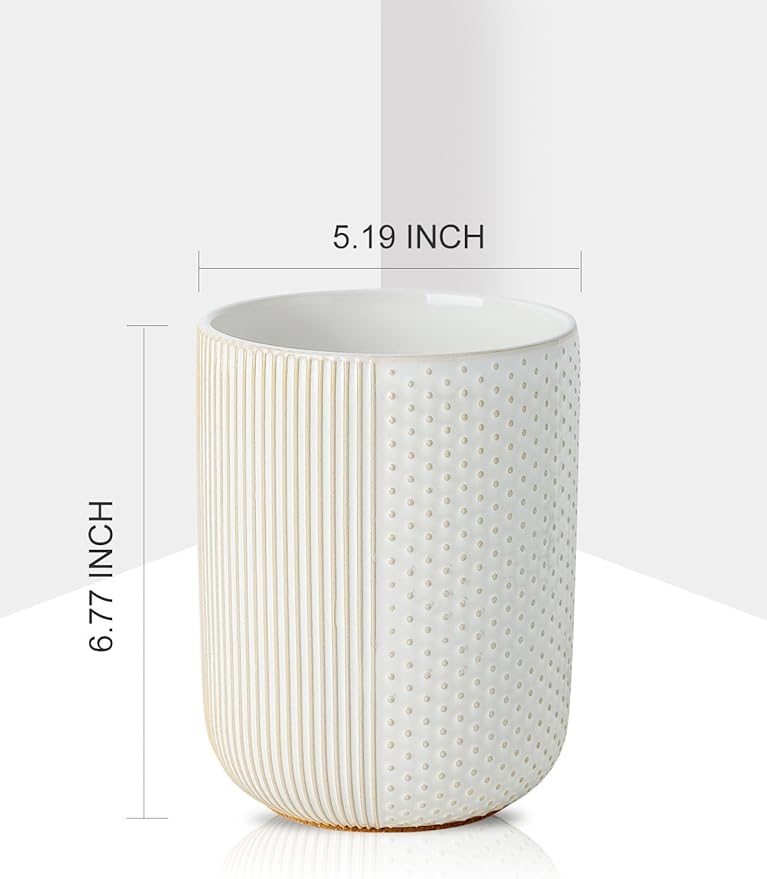 Ceramic Utensil Holder with Cork Mat for Countertop, Utensil Crocks, Kitchen Tool Holder, Cooking Utensil Holder Organizer for Spatula, White