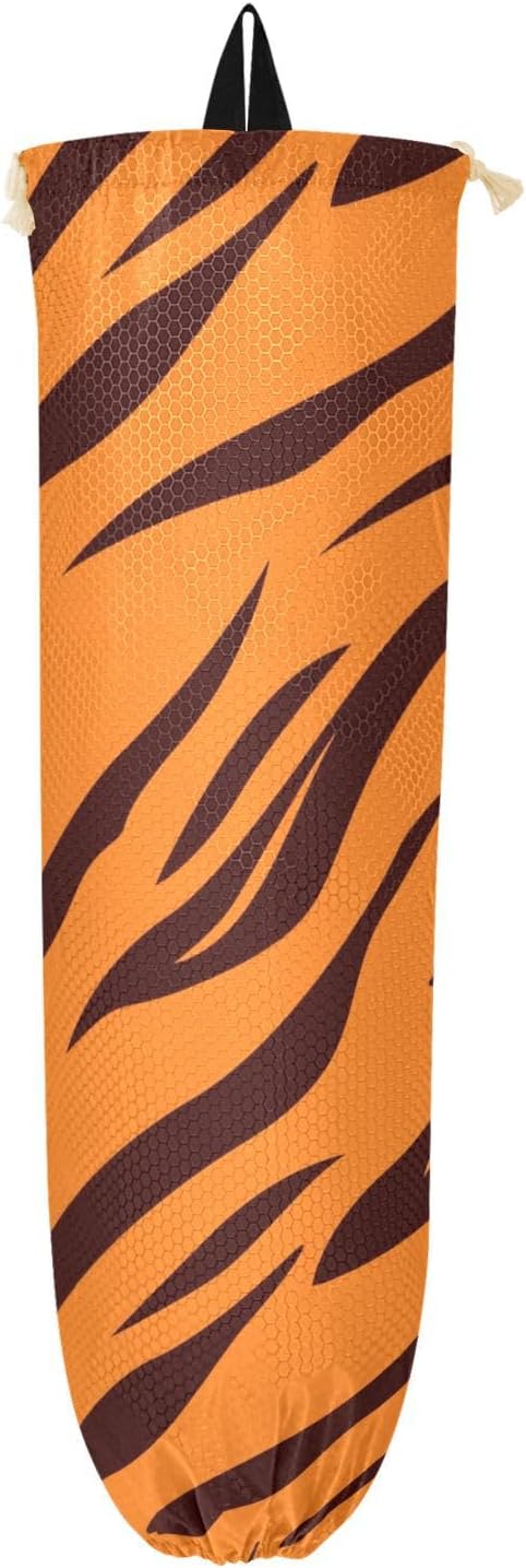 1 PC Plastic Bag Holder Wall Mount Grocery Bag Holder Shopping Bag Trash Bag Storage Organizer Dispenser for Kitchen Closet 22 x 9 Inch Tiger Skin Print