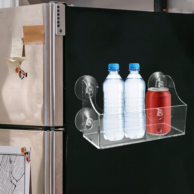 1pc Refrigerator Rack Beverage Shelf Fridge Indoor Plant Mount Shelves Suction Cup Storage Mounted Shelf Clear Cups Wall Mounted Shelves Suction Rack Shower Frige Acrylic