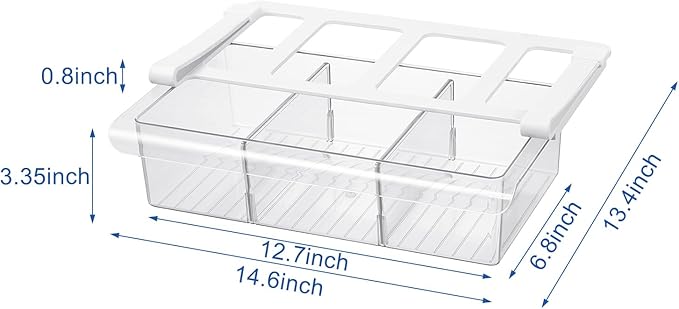Bronkeeper Pull-Out Fridge Drawer Organizer - Under Shelf Storage Bins for Refrigerator Organization for Fruits Vegetables, Cheese & Deli (Tall & Wide with dividers)