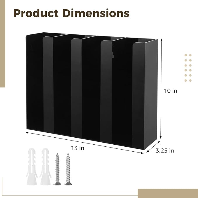OMISTAR Portion Cup and Lid Organizer, 4-Compartment Black Acrylic Dispenser, Wall Mount/Countertop, Restaurant Coffee Tea Condiment Supplies, 13 x 10 x 3.25 in