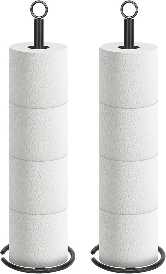 NearMoon Bath Toilet Paper Holder Stand, Freestanding Tissue Paper Storage with Reserve, Space Toilet 4 Rolls Holder for Bathroom/Kitchen Countertop-All Metal (2 Pack, Matte Black)