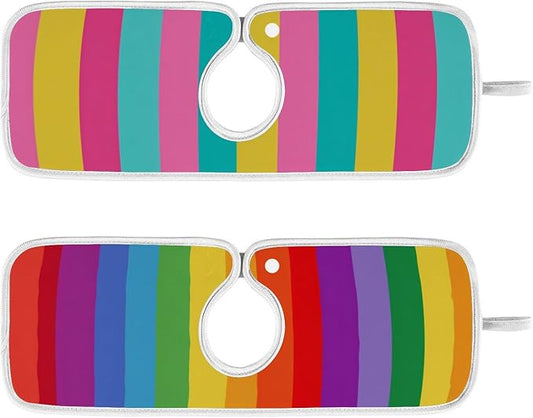 2 PCS Kitchen Sink Splash Guard 14.9 Inch Faucet Mat for Kitchen Sink Bathroom Sink Faucet Absorbing Drip Drain Mat Pad Microfiber Soft Washable Colorful Stripes