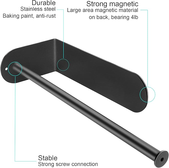 Kitchen Magnetic Stainless Steel Paper Towel Holder for Refrigerator, Grill, Toolbox (Magnetic-30cm-Black-B)