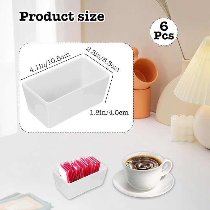 Sugar Dispenser, Set Of 6 Ceramic Sugar Packet Holders Tea Bag Organizer Holder,5 Oz Sugar Packet Organizer Sugar Holder, Sugar Holder For Coffee Bar Sugar Caddy For Table, Office, Hotel, Restaurant