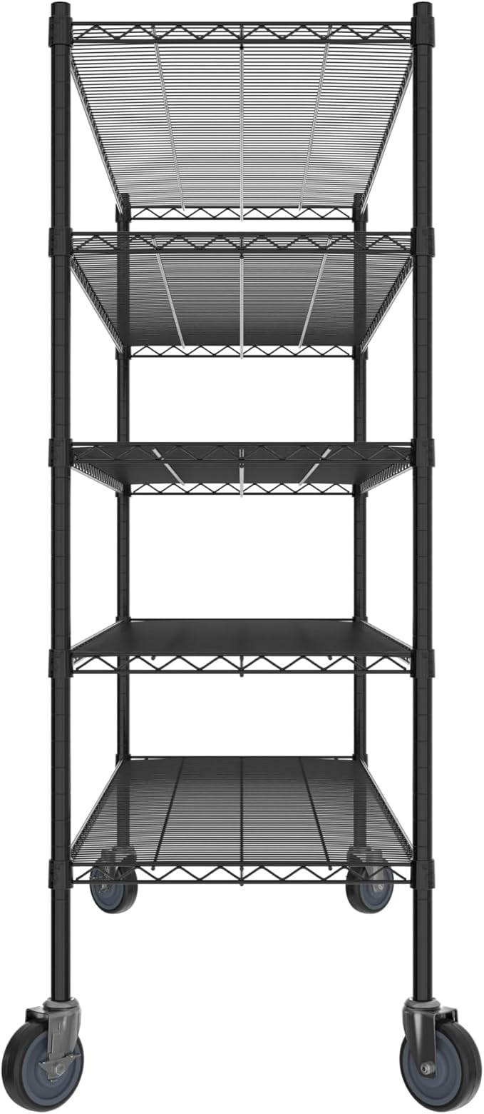Commercial NSF Listed Black Epoxy Mobile Wire Shelving Kit 21" x 60" x 60", with 5 Shelves Perfect for Warehouse, Walk-in Refrigerator, Freezer, Grocery Store, Restaurant, Dishroom