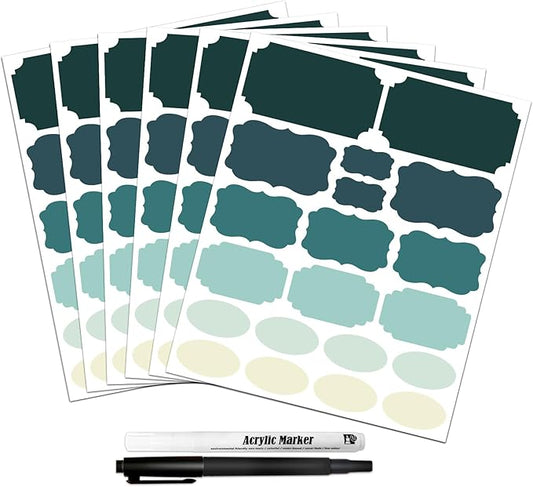 Labels for Food Containers 120Pcs Removable Waterproof Write-on Kitchen Label Stickers for Jars Bottles Bins and Home Storage Organization with 2 Markers, Colored Chalkboard Pantry Labels in 5 Sizes