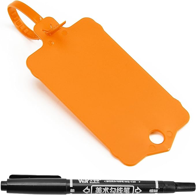 LeadSeals 100pcs Blank Plastic Tags for Labeling Reusable Hanging Tags Ties Key Tag Storage Labels Waterproof Plastic Mark Label Writable Hang Sign with One Marker Pen (Orange)