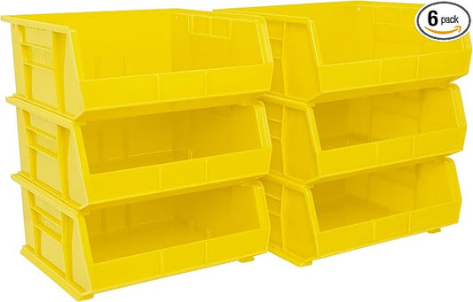 Akro-Mils 30250 AkroBins Plastic Storage Bins, Space-Saving Stackable Bins for Garage, Pantry, Craft Organization, 15-Inch x 16-Inch x 7-Inch, Yellow, 6-Pack