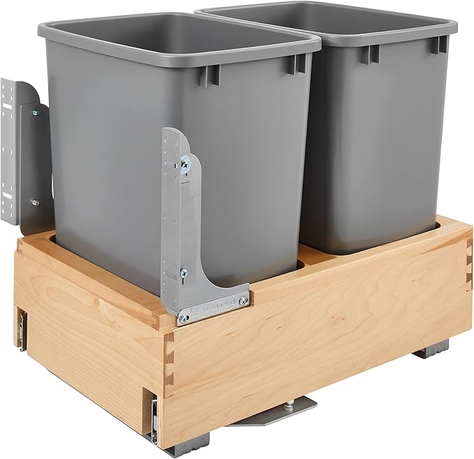 Rev-A-Shelf 35 Qt Bottom Mount Double Pullout Under Cabinet Kitchen Trash Cans w/Soft-Close, 150 Pound Rated Full-Extension Slides, Gray, 4WCBM-18DM-2 – Container Bins for Waste Management
