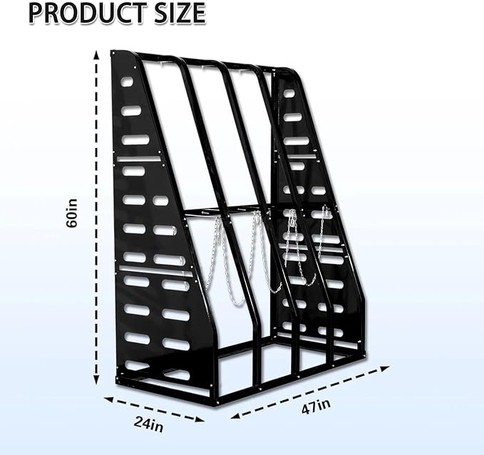 Steel Vertical Long Parts Storage Rack, Lumber Storage 1500 LBS Capacity, Heavy Duty Standing Bar Rack With Safety Chain For Garage Workshop Factory, 4 Bays, Black,