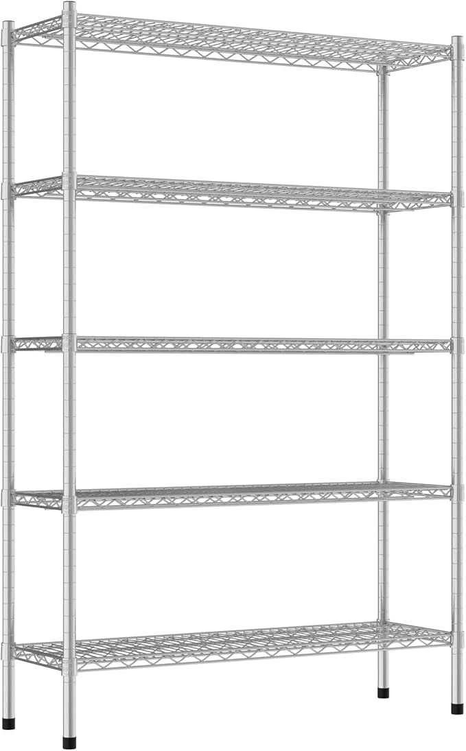 Commercial NSF Listed Chrome Stationary Wire Shelving Kit 14" x 42" x 64", with 5 Shelves Perfect for Warehouse, Walk-in Refrigerator, Freezer, Grocery Store, Restaurant, Dishroom
