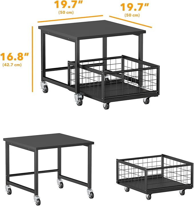 SpaceAid Mini Fridge Stand with Storage, 19.7" W x 19.7" D Heavy Duty Mobile Refrigerator Shelf Stand Table with Wheels, Fridge Cart Organizer with Drawer Basket for Home Dorm Office (Black)