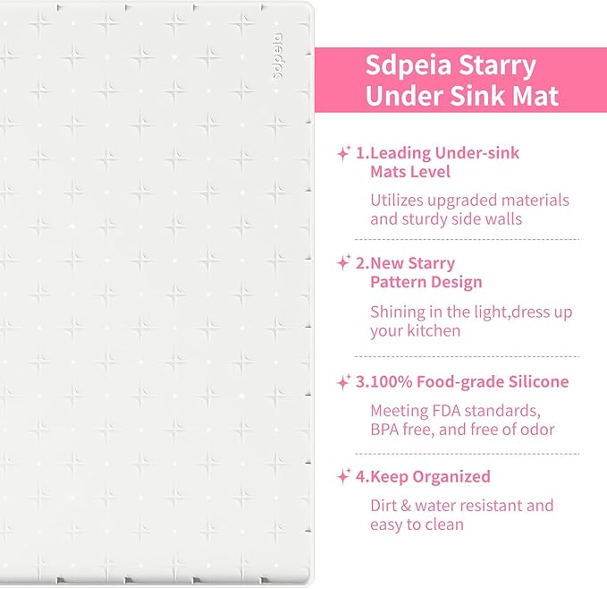 Sdpeia Under Sink Mat 28"×22" Waterproof Silicone Cabinet Liner & Sink Protector for Kitchen & Bathroom, Multi-Purpose Organizers Tray for Pets, Laundry, Cat Litter Mat, White