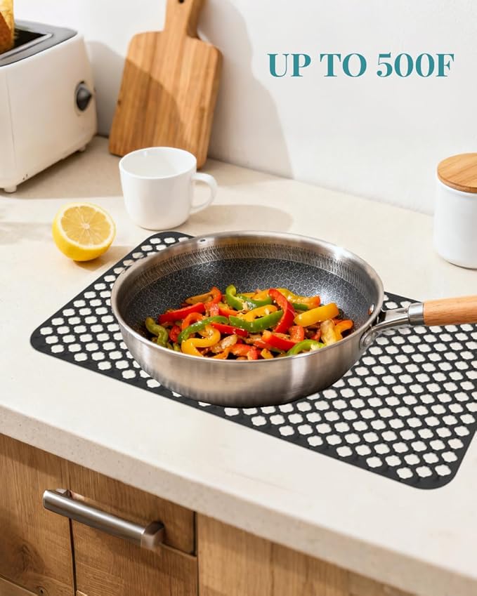 SEEK RARE Kitchen Sink Mat 24 x 13in Silicone Sink Mat Non Slip Sink Protector for Farmhouse Kitchen Black