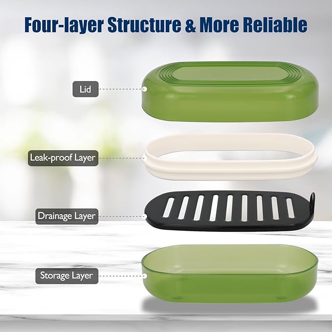 Shampoo Bar Holder Travel Case for Two Bars – Compatible with Kitsch Solid Shampoo & Conditioner Bars, Large Soap Container for Bathroom or Travel (Green Style A-Large)