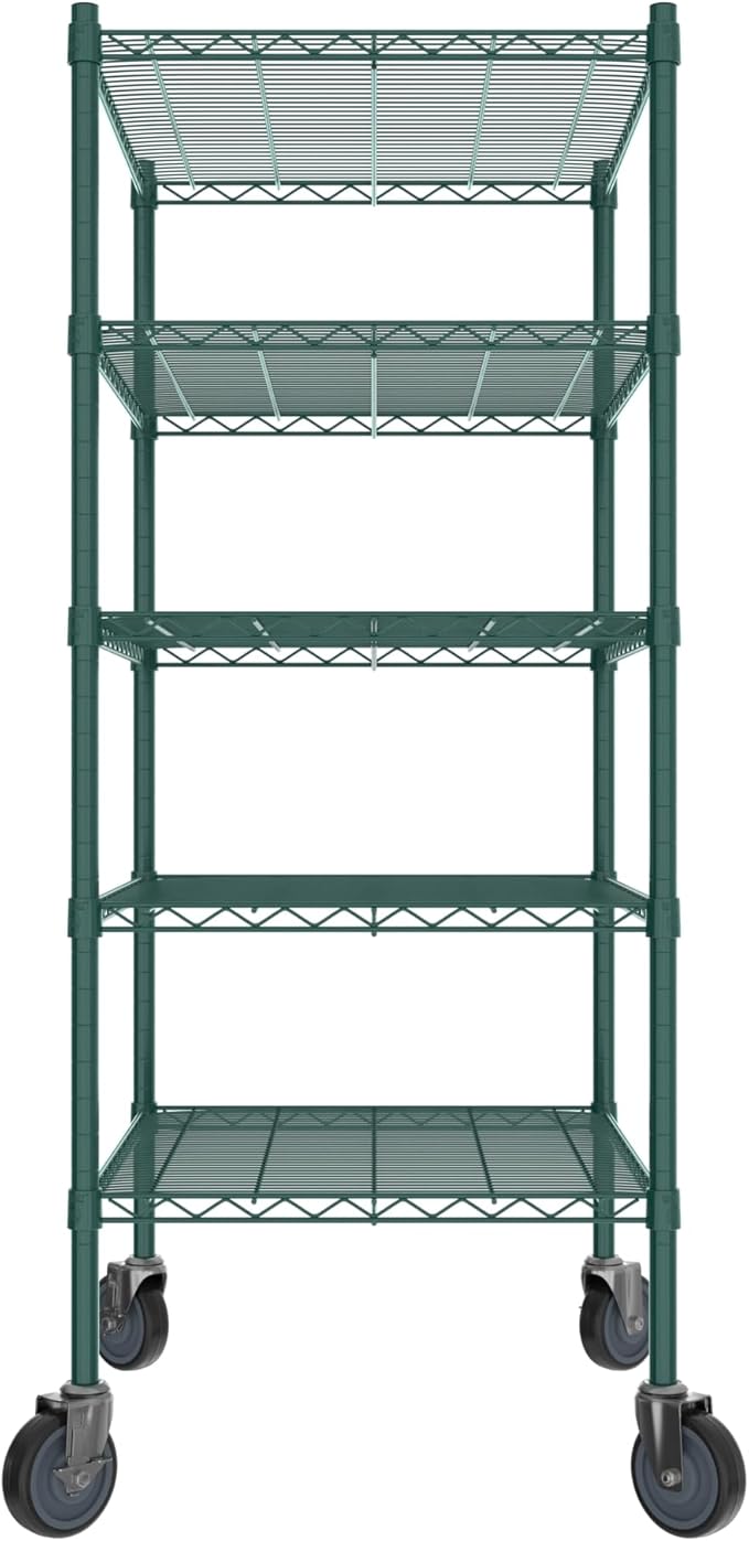 Commercial NSF Listed Green Epoxy Mobile Wire Shelving Kit 24" x 30" x 60", with 5 Shelves Perfect for Warehouse, Walk-in Refrigerator, Freezer, Grocery Store, Restaurant, Dishroom