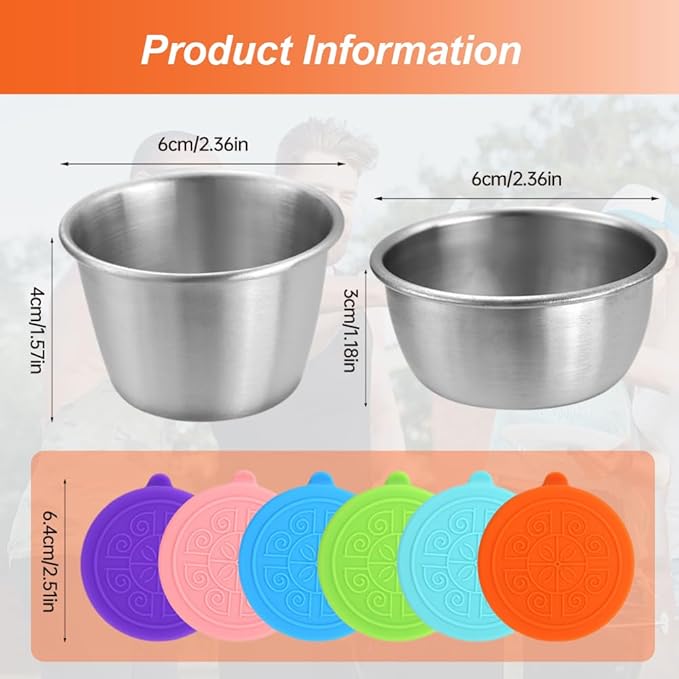 6x1.6/2.4 Oz Salad Dressing Container To Go Condiment Containers Coverd Lids,Small Reusable Stainless Steel Sauce Containers For Lunch Boxes Picnics Travel Meal Prep Kitchen Storage (6PC-1.6oz)