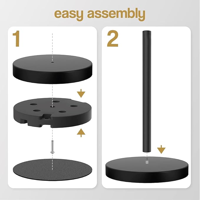 XL and Heavy Weighted Towel Holder, Premium Stainless Steel Large Black Paper Towel Holder, Unique and Modern Papertowel Dispenser with Heavy Base for Kitchen, Countertop, Cabinet, Napkin Roll