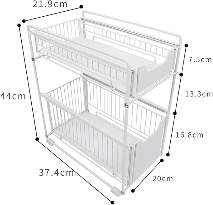Pull Out Cabinet Organizer, 2-Tier Storage Wire Baskets With Sliding Storage Drawer, Carbon Steel Sliding Drawer Shelf Baskets for Kitchen Pantry Bathroom14.7''D×11.1''W×17.32''H