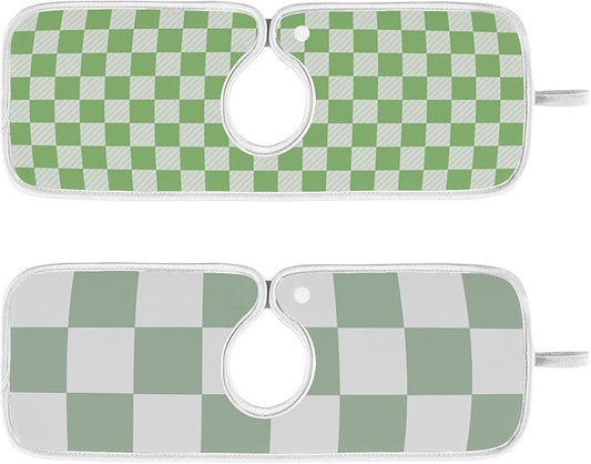 2 PCS Kitchen Sink Splash Guard 14.9 Inch Faucet Mat for Kitchen Sink Bathroom Sink Faucet Absorbing Drip Drain Mat Pad Microfiber Soft Washable Checkered Green and White