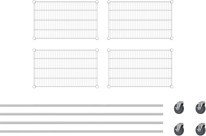 Commercial NSF Listed Chrome Mobile Wire Shelving Kit 18" x 30" x 80", with 4 Shelves Perfect for Warehouse, Walk-in Refrigerator, Freezer, Grocery Store, Restaurant, Dishroom