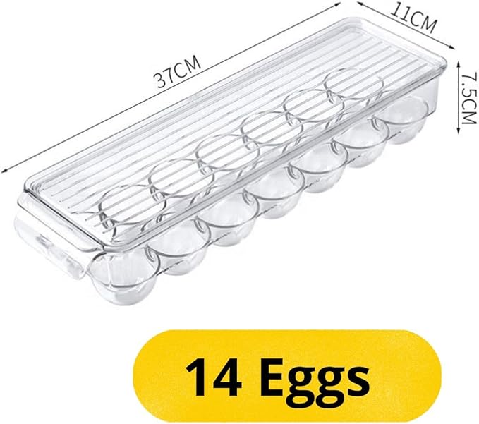 Clear Egg Organizer, Egg Holder for Frigde, 14 Eggs, With Removable Lid, Stackable, BPA Free,1 Pack, Quail/Hen/Duck/Turkey, Egg Tray, Egg Rack, Egg Container, Storage Bins