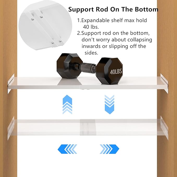 Expandable Closet Tension Shelf with Strong Adhesive Hanging Shelves Closet Divider Separator Storage Shelves for Cabinet Wardrobe Cupboard, 3 Pack (L:16.9'' to 31.5"; W:11.8'')
