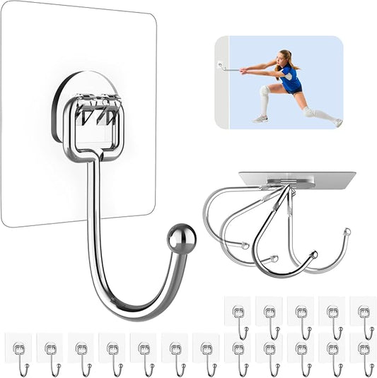 Strjobaili 20 Pack Large Adhesive Hooks for Hanging Heavy Duty 44 lb(Max), Self Adhesive Sticky Hooks Waterproof Stainless Steel Wall Hook for Home Bathroom Shower Kitchen Outdoor Utility Hooks