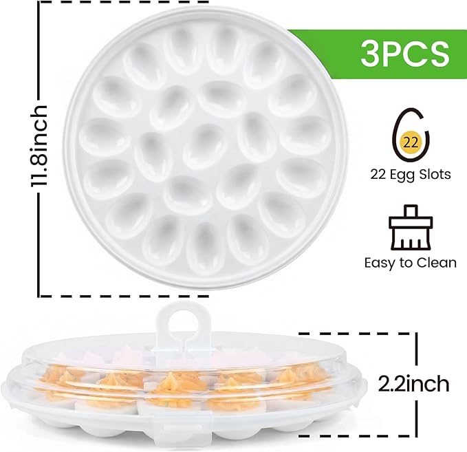 HANSGO Deviled Egg Containers with Lid, 3PCS Deviled Egg Platter Carrier Holder Trays with 66 Slots for Festival Party and Home Kitchen, White