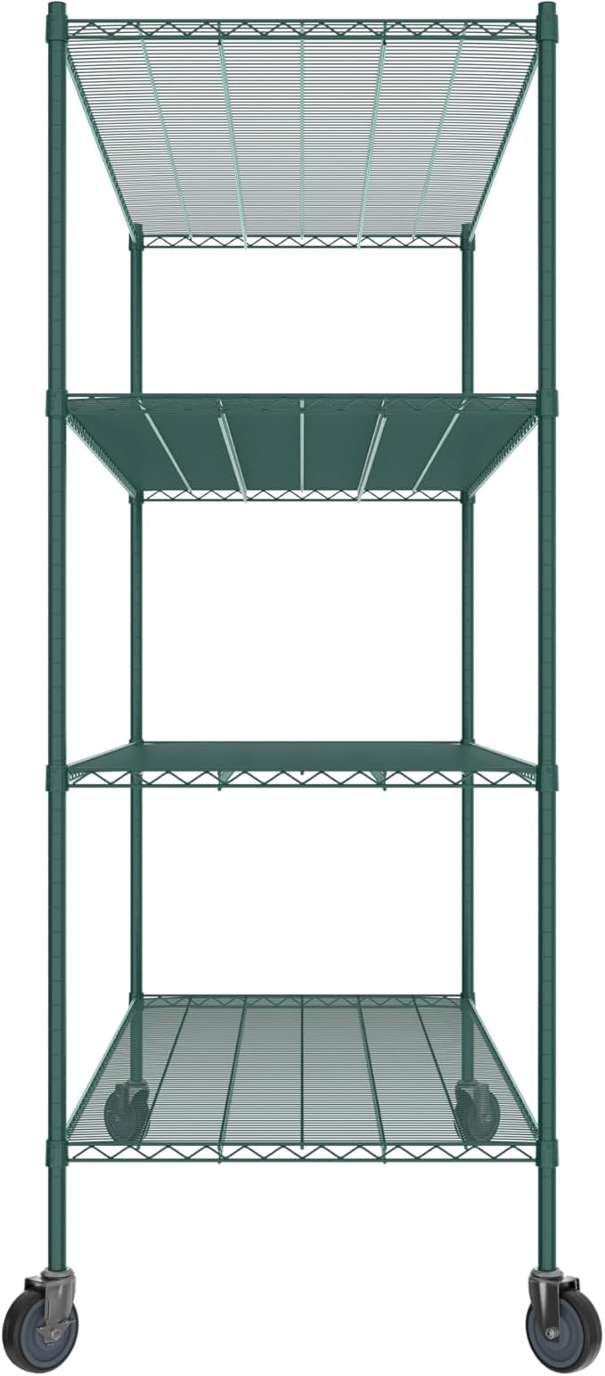 Commercial NSF Listed Green Epoxy Mobile Wire Shelving Kit 30" x 72" x 80", with 4 Shelves Perfect for Warehouse, Walk-in Refrigerator, Freezer, Grocery Store, Restaurant, Dishroom