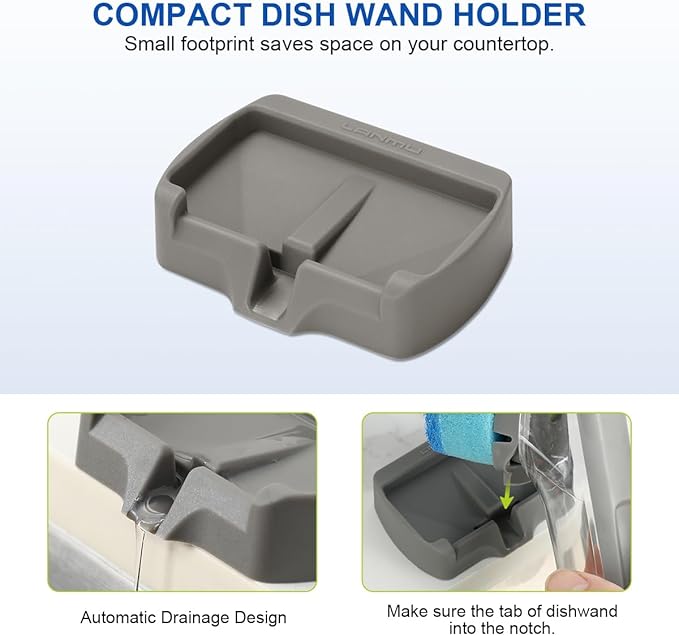 LANMU Dish Wand Holder Compatible with Scotch-Brite Dishwand Only, Silicone Dishwand Caddy with Drain Spout for Kitchen Sink Organizer, Self-Adhesive Stand, Keep Dishwand Upright from Leaking Soap
