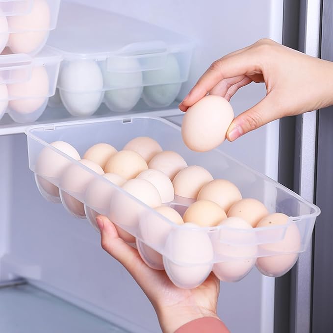 Cinkyou 4-Pack Refrigerator Egg Storage Container, Clear Covered Egg Holders, Egg Tray with Lid