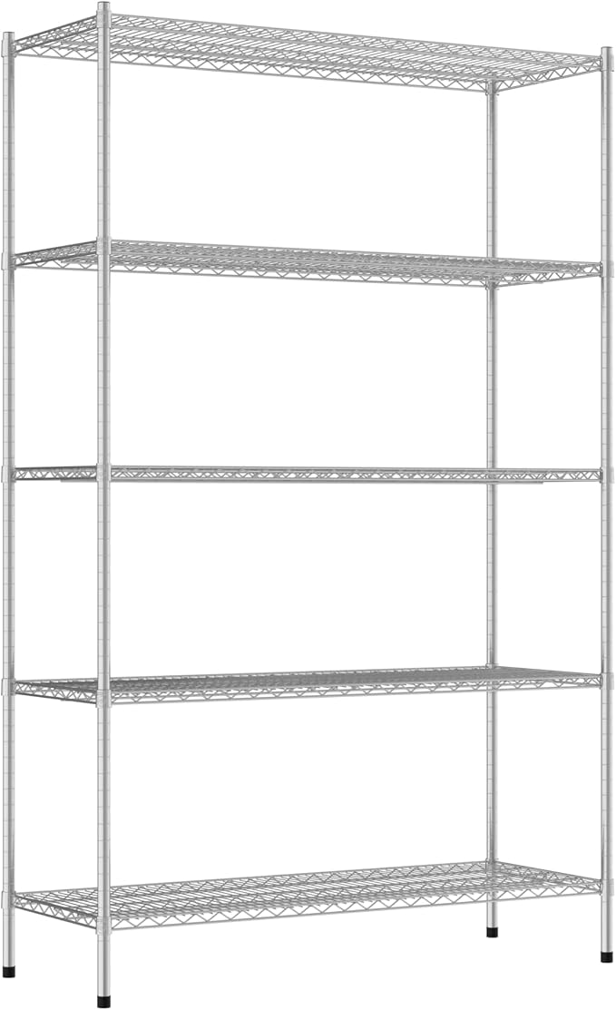 Commercial NSF Listed Chrome Stationary Wire Shelving Kit 21" x 54" x 86", with 5 Shelves Perfect for Warehouse, Walk-in Refrigerator, Freezer, Grocery Store, Restaurant, Dishroom