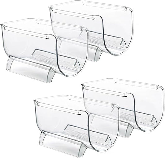 Heshebuy 4 Pack Bottle Rack, Fridge Organizer Bottle Rack, Stackable Wine Rack Plastic Bottle Holder (4)