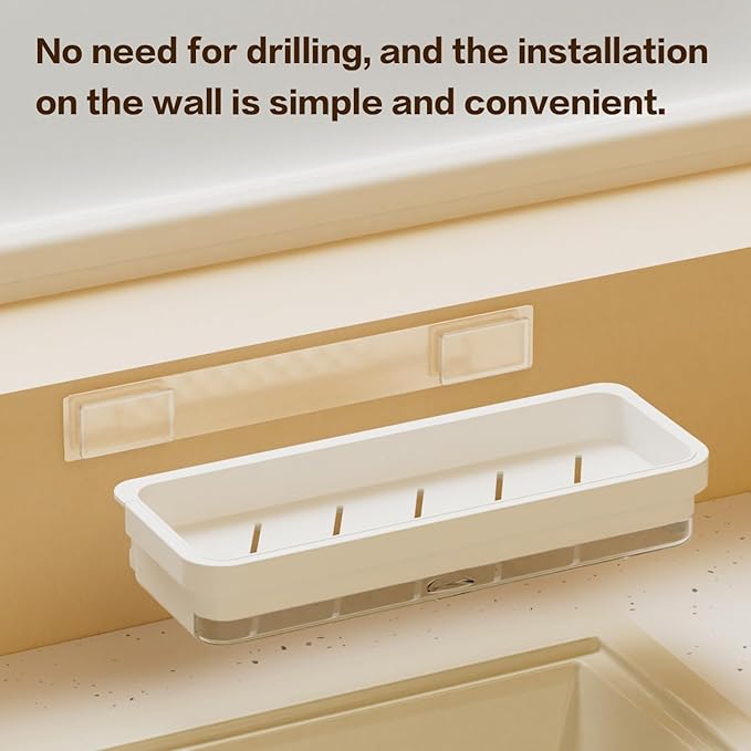 Kitchen sink organizer, wall mounted, with drain pan and sponge holder, no need for drilling installation