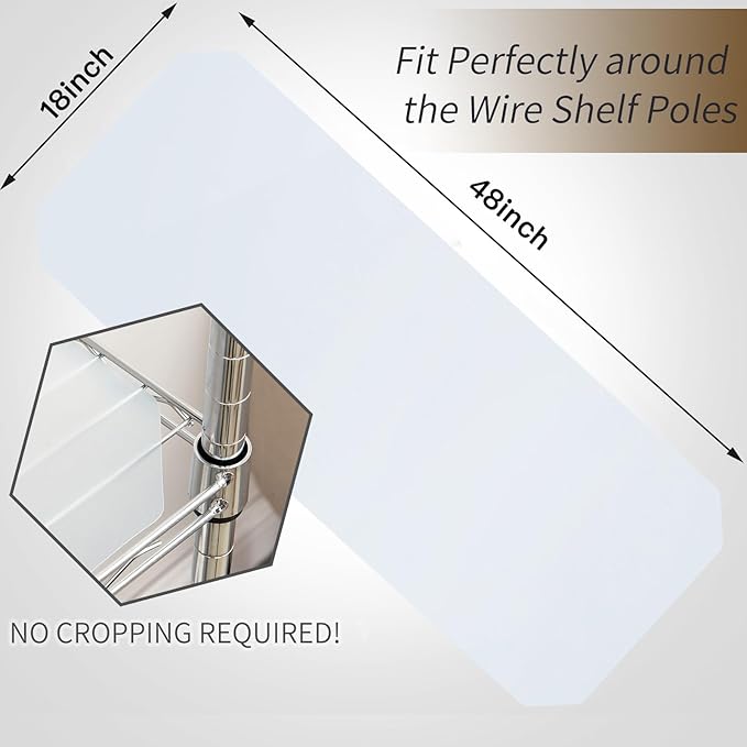 Poofzy Wire Shelf Liner 18" X 48", Non-Adhesive Plastic Shelf Liners for Wire Shelving, Waterproof Protector Mats (4PK, Clear)