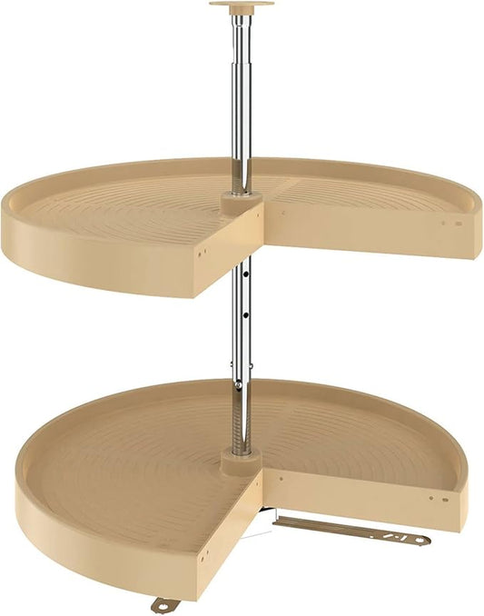 Rev-A-Shelf 28" Dual Tier Pie-Cut Lazy Susan Organizer for Base Corner Kitchen Cabinets, Two Plastic Home Storage Shelves, Almond, LD-2942-28-15-1
