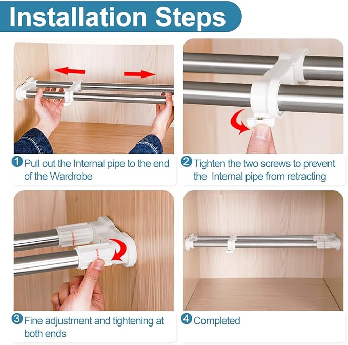 Hershii 2 Pack Expandable Closet Shelf Tension Rod Adjustable Metal Storage Rack Hanger Cabinet Organizer DIY Divider Separator for Wardrobe Cupboard Kitchen Bathroom, Ivory, 17.72-27.56 IN