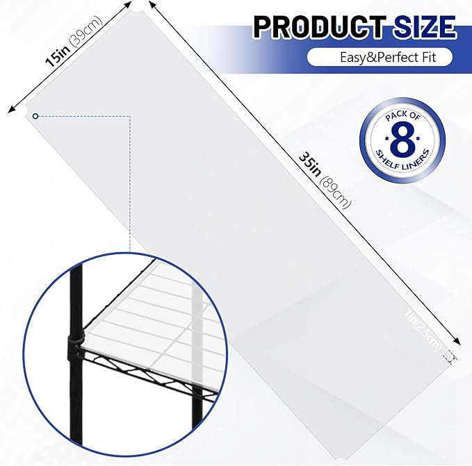 Sliner 8 Pack 16 x 36 Inch Wire Shelf Liner Clear Plastic Waterproof Liners for Organizing Metal Rack Shelves, Kitchen Cabinets, Cupboard, Pantry