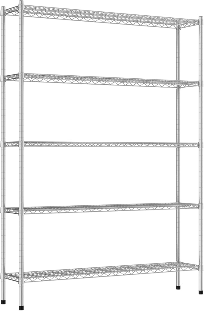 Commercial NSF Listed Chrome Stationary Wire Shelving Kit 12" x 54" x 74", with 5 Shelves Perfect for Warehouse, Walk-in Refrigerator, Freezer, Grocery Store, Restaurant, Dishroom