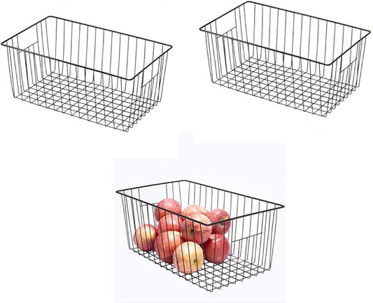 Y.Z.Bros 16inch Freezer Wire Storage Organizer Baskets, Household Refrigerator Bins with Built-in Handles for Cabinet, Pantry, Closet, Bedroom