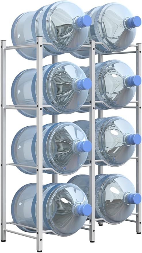 mocomax 5 Gallon Water Jug Rack, Detachable Water Bottle Holder for 8 Bottles, 4 Tier Heavy Duty Water Cooler Jug Rack, Water Bottle Organizer Storage Rack for Kitchen, Office, Living Room, White