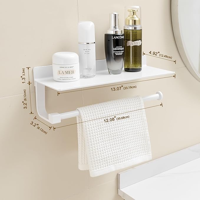 Paper Towel Holder Wall Mount for Bathroom Hand Towel Holder for Bathroom Black Paper Towel Holder with Shelf (White)