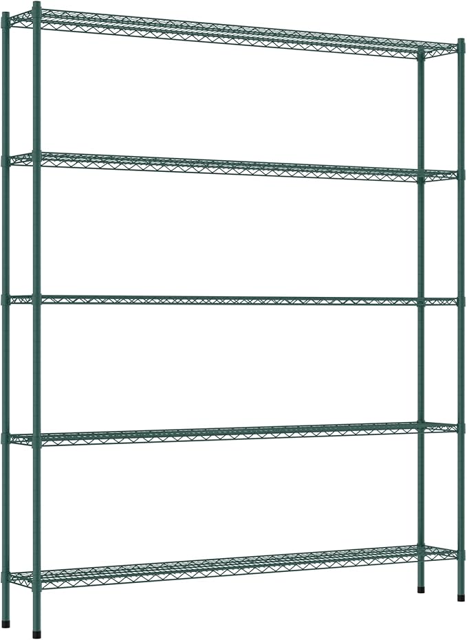 Commercial NSF Listed Green Epoxy Stationary Wire Shelving Kit 12" x 72" x 86", with 5 Shelves Perfect for Warehouse, Walk-in Refrigerator, Freezer, Grocery Store, Restaurant, Dishroom