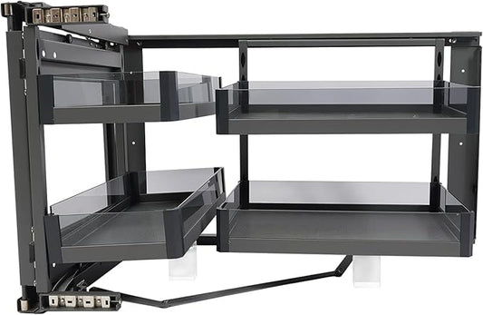 2 Tiers Blind Corner Cabinet Pull out with 4 Detachable Shelves, Corner Cabinet Pull out Left or Right for 14 Inch Opening