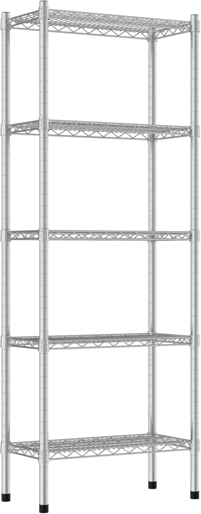 Commercial NSF Listed Chrome Stationary Wire Shelving Kit 12" x 24" x 64", with 5 Shelves Perfect for Warehouse, Walk-in Refrigerator, Freezer, Grocery Store, Restaurant, Dishroom
