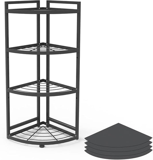HUIJIN 4 Tier 90°Corner Shelf for Kitchen - Space-Saving Spice Rack, Pot & Pan Organizer, Under Sink Storage - Sturdy Iron Tiered Shelves [RA10 H80/W30CM]