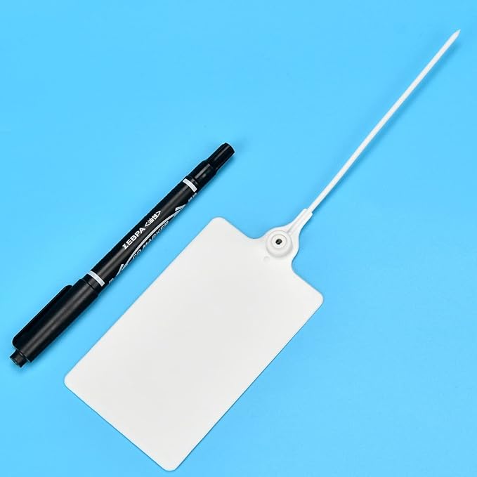 LeadSeals 100 Plastic Shipping Tags - Waterproof, Writable Labels for Security, Storage, Hanging - With Marker Pen (White)