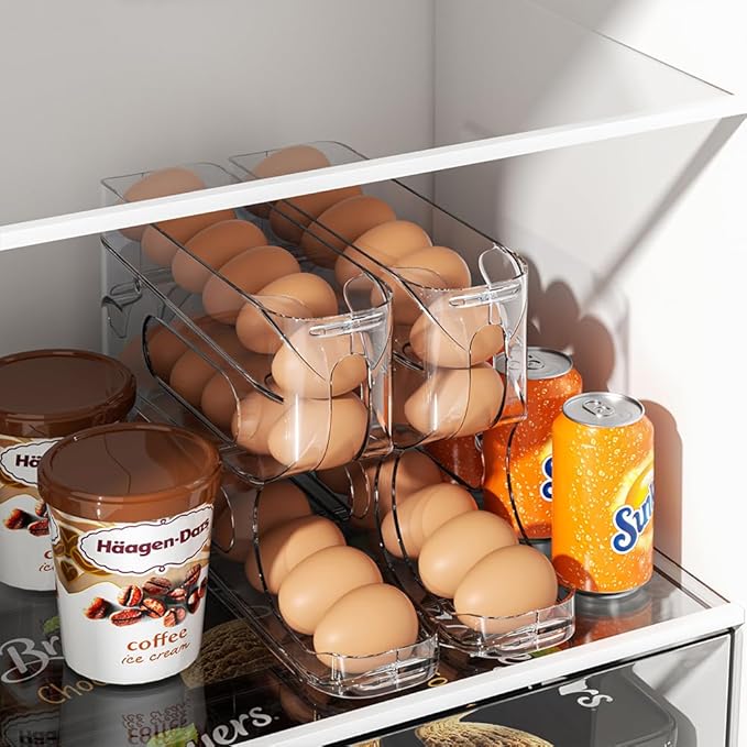 Sotfamily Clear Egg Holder for Fridge, Auto Rolling Egg Dispenser for 36 Eggs, Space-Saving Egg Roller, Organizer, Container, Storage for Refrigerator & Kitchen Countertop(2 Packs)